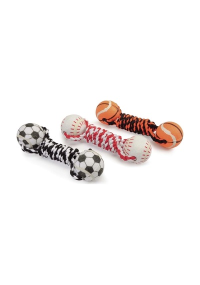 Camon İpli Çift Spor Topu Eğlenceli Ve Renkli Örgülü Köpek Oyuncağı 16 Cm