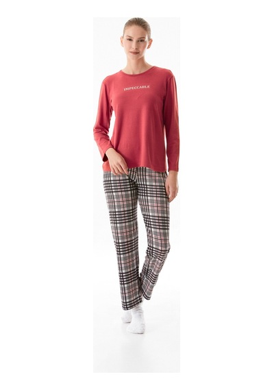 Fullamoda Yazı Baskılı Bisiklet Yaka 2 Li Pijama Takımı 24mıcg631216539-bordo Bordo