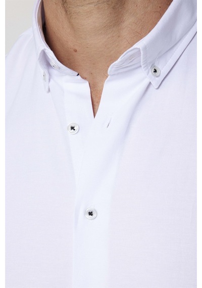 Tudors Slim Fit Düğmeli Yaka Pamuklu Kolay Ütü Düz Erkek Gömlek-26218-beyaz Beyaz