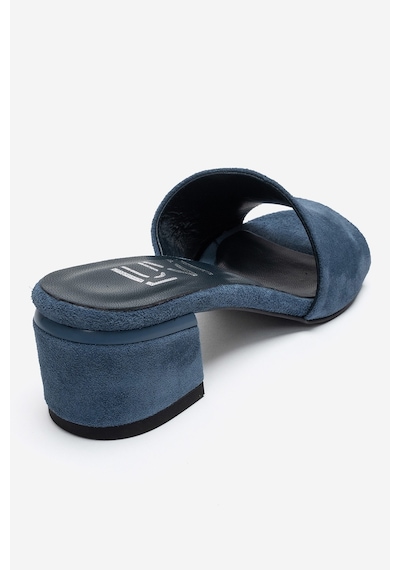 Luvi Shoes Delavıe Kot Mavi Süet Hakiki Deri Kadın Kalın Topuklu Terlik