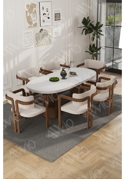 Avvio Arion Serisi Bohem Ayak 6'lı Tokyo Metal Demonte Sandalye 80x160 Masa Sandalye Takımı Beyaz Masa Sandalye Kahve Kumaş Krem Avvio Arion Serisi Bohem Ayak 6'lı Tokyo Metal Demonte Sandalye 80x160 Masa Sandalye Takımı Beyaz Masa Sandalye Kahve Kumaş Krem