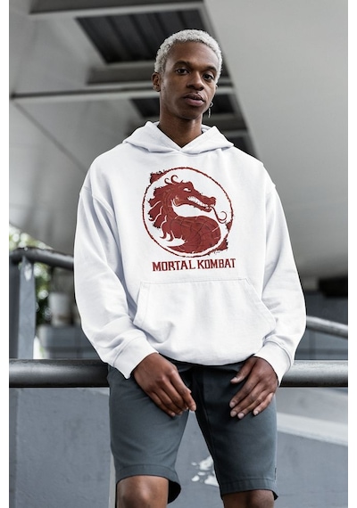 Sevbano Tasarım Mortal Kombat Baskılı Unisex Oversize Anime Hoodie Beyaz