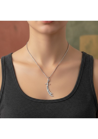Koruyucu Zülfikar Kılıcı Gümüş Kaplama Örme Zincir Kolye Silver