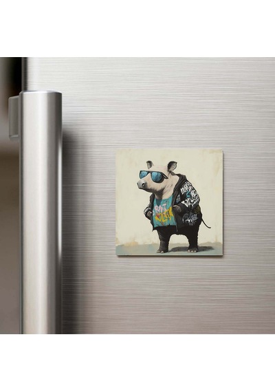 Tapir - Tapir - Güneş Gözlüklü Style - Buzdolap Magneti - 9x9 Cm