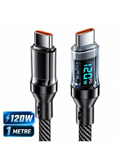 6057 Usb Type C Hızlı Telefon Data Şarj Kablosu Led Ekranlı Dijital 120w Veri Kablosu 1 Metre