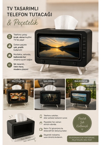 Tv Görünümlü Peçetelik Siyah - 901702962 Siyah