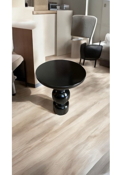 Wood Wooden Ahşap Karpuz Model Tekli Mantar Yan Sehpa Siyah Renk