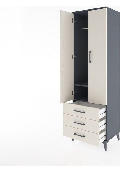 Hyperion Dolap 2 Raflı 3 Çekmeceli Tek Askılı 60x44x195 Antrasit-aytaşı Antrasit