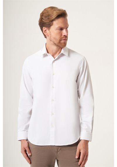 İmza Beyaz-bej Sert Yaka Slim Fit Pamuklu Gömlek 1004265123 Beyaz - K.bej