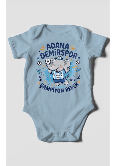 Morivokids Adana Demirspor Temalı Kısa Kollu Bebek Body %100 Pamuk Bebe Mavisi