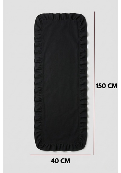 Naturel Siyah Fırfırlı Keten Runner - 40x150 Cm
