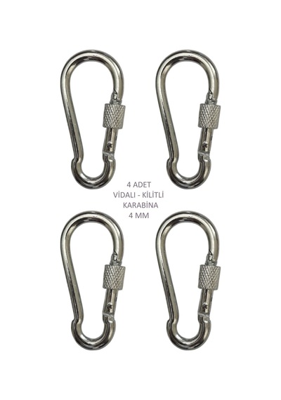 Galvanizli Vidalı Kilitli Karabina, 4 Mm, Askı, Çengel, Kanca, Anahtarlık 4 Adet