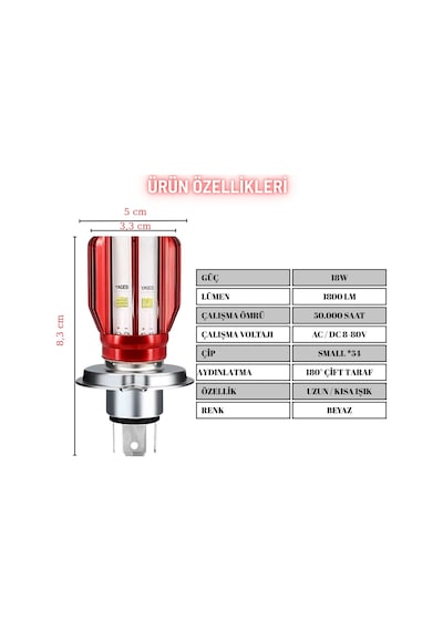 H4 Uzun Kısa Led Far Ampul Motosiklet Otomobil Led Işık 12-24v 6000k Beyaz Yüksek Performans 1800lm