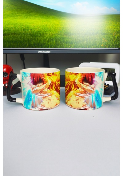Fairy Tail Anime Baskılı Seramik Lüks Kupa 1 Adet Özel Siyah Kulp Dalga Kulp V3d Çok Renkli
