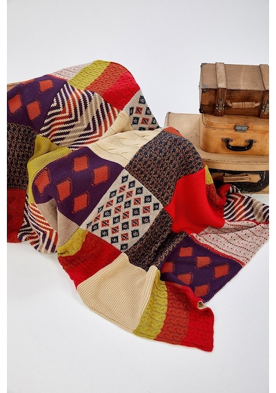 Peraluna Çift Kişilik Patch Özel Tasarım Battaniye 170X250 Cm-170X250 Cm Karışık
