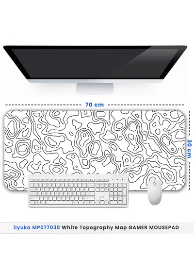 White Topography Map Mp077030 İlyuka Gaming Oyuncu Mousepad 70x30