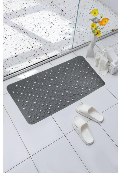 Premium Serisi Banyo - Küvet İçi Kaydırmaz Vantuzlu Oluklu Desenli Diktördgen Paspas 67,5 X 34,5 Cm, Gri Çok Renkli