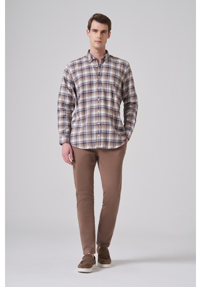 Morven Erkek Kahve Pamuk Trend Ekoseli Regular Fit Düğmeli Yaka Gömlek 26ms004015400 Kahve