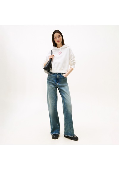 Tommy Hilfiger Tommy Jeans Crop Heart Slim Kadın Beyaz Sweatshirt Dw0dw21408 BEYAZ