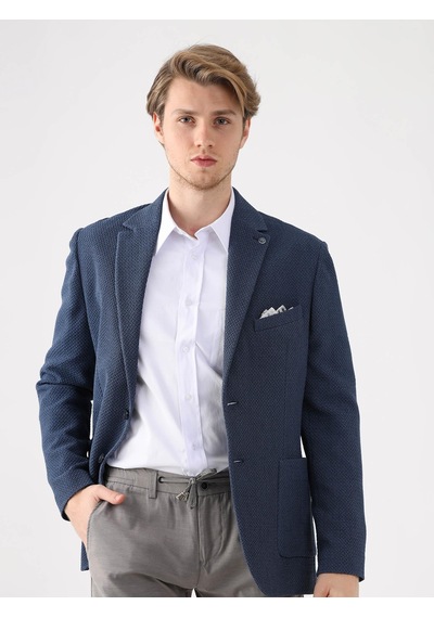 Dufy Mavi Erkek Slim Fit Mono Yaka Ceket - 95376 Mavi