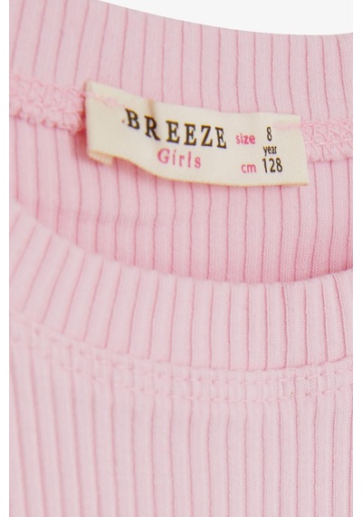 Breeze Kız Çocuk Crop Tişört Kolları Fırfırlı 8-14 Yaş, Pembe-pembe Pembe