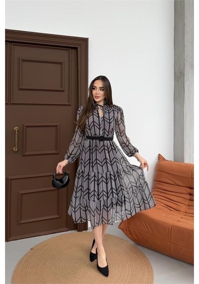 Neşeli Butik Kadın Gri Küçük Desenli Yaka Bağlama Detaylı Astarlı Şifon Günlük Elbise Nbelb05 Gri Neşeli Butik Kadın Gri Küçük Desenli Yaka Bağlama Detaylı Astarlı Şifon Günlük Elbise Nbelb05 Gri