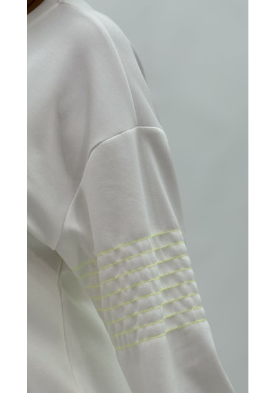 Büyük Beden Ayıcık Grafikli Taşlı İnci Detaylı Uzun Kollu Oversize Kadın Sweat Beyaz