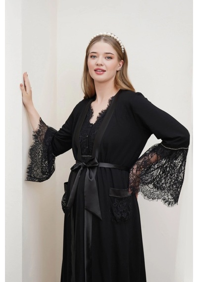 Cossy By Aqua Dantel Detaylı Lohusa Hamile Sabahlık 22006 Krem