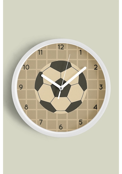 Futbol Topu Tasarımı Modern Duvar Saati - Çocuk Odası Duvar Saati - 25cm - Önü Camlı Beyaz Kasa-jh0982 Beyaz