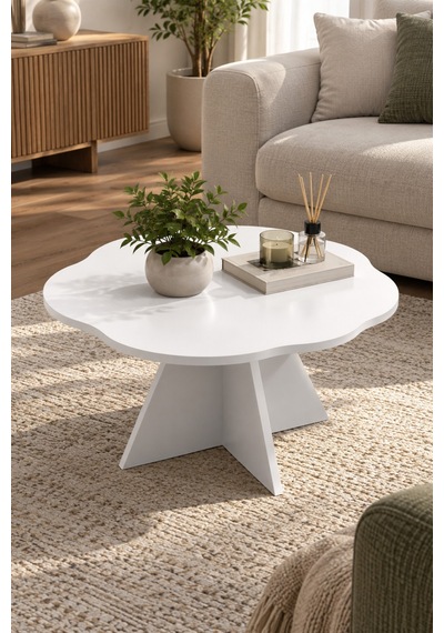 Sulorahome Çiçek Formlu Beyaz Orta Sehpa 70 Cm