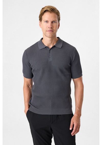 Back And Bond Regular Fit Antrasit Düğmesiz Polo Yaka Triko Tişört