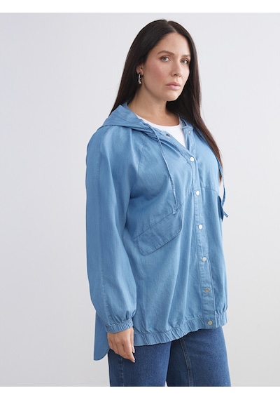 Lcwaıkıkı Classic İndigo Kapüşonlu Oversize Kadın Jean Ceket