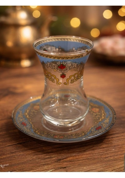 Topkapı 6 Kişilik Çay Seti, French Press Hediyeli, 9 Farklı Osmanlı Desenli Çay Bardağı Takımı 6, Topkapı Mav Diğer