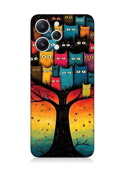 Xiaomi Redmi 12 Uyumlu Ağaçtaki Kediler Ve Baykuş Desenli Silikon Kılıf