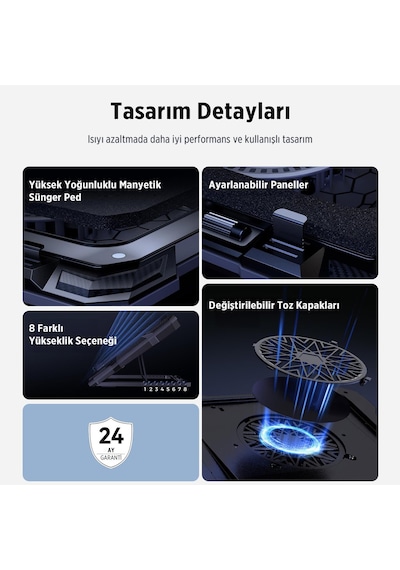 Juo Yeti 2200rpm Rgb Işıklı Led Display Gaming Laptop Notebook Soğutucu Stand