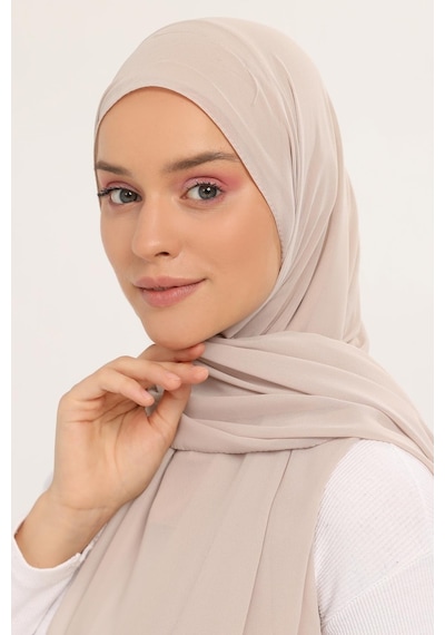 Altobeh Hazır Lüks Pratik Hijablı Şifon Şal Kum Beji