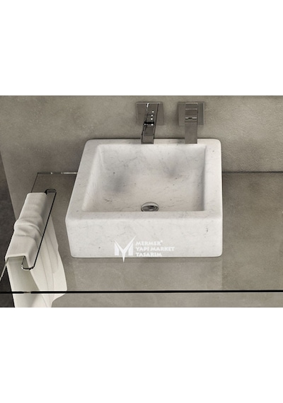 Beyaz Mermer Küp Lavabo