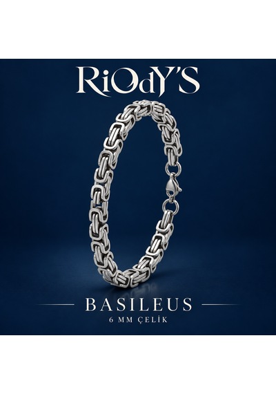 Riody's Basileus Erkek Bileklik 6 Mm Gümüş Renk Çelik Kral Zincir Kancalı Kilit Beyaz - Gümüş