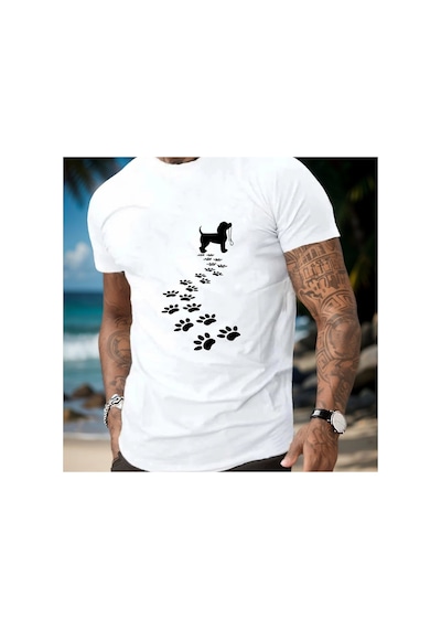 Caddemia Yaz Moda Rahat Spor Bol Kesim Köpek Pençe Baskı Baskı Yuvarlak Boyun Kısa Ko Beyaz 2XL Caddemia Yaz Moda Rahat Spor Bol Kesim Köpek Pençe Baskı Baskı Yuvarlak Boyun Kısa Ko Beyaz 2XL