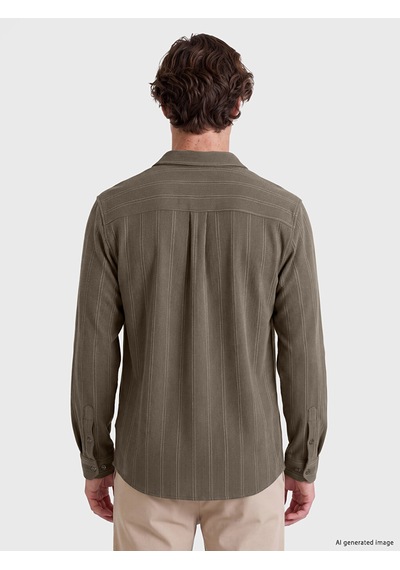 Lcw Vision Bej Slim Fit Çizgili Penye Erkek Gömlek