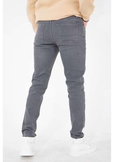 Erkek Gri Slim Fit Taşlamalı Kot Pantolon Hlthe001942