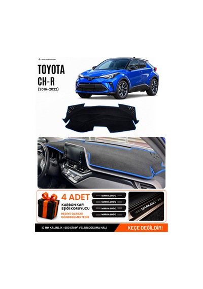 Toyota Chr 2016-2022 Uyumlu Torpido Koruma, Torpido Örtüsü, Torpido Kılıfı - Siyah Mavi