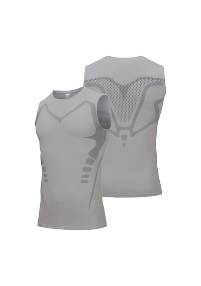 Ghassy Co. Erkek Fitness Hızlı Kuruma Nefes Alabilen Çapraz Daraltma Tipi Kolsuz Spor T-shirt 001 Açık Gri