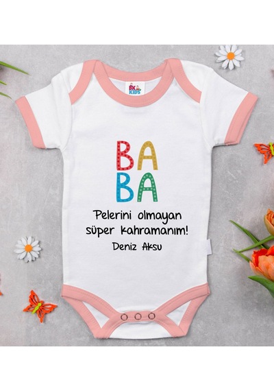 Bk Gift Bk Kids Kişiye Özel Pembe Bebek Body Zıbın - Model 73