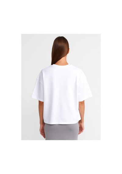 Dilvin 31017 Kısa Kollu Pamuklu T-shirt Ekru