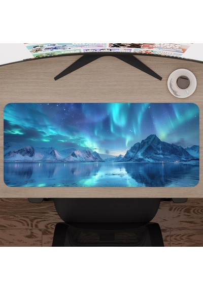 Aurora Kuzey Işıkları Gaming Mouse Pad Kauçuk Kaymaz Taban Mousepad V1, 70x30 Xl
