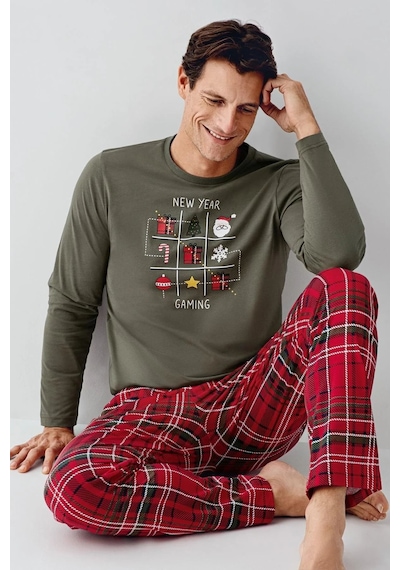 Arnetta 3513 Erkek Uzun Kollu Bisiklet Yaka Pijama Takımı-yeşil Yesil