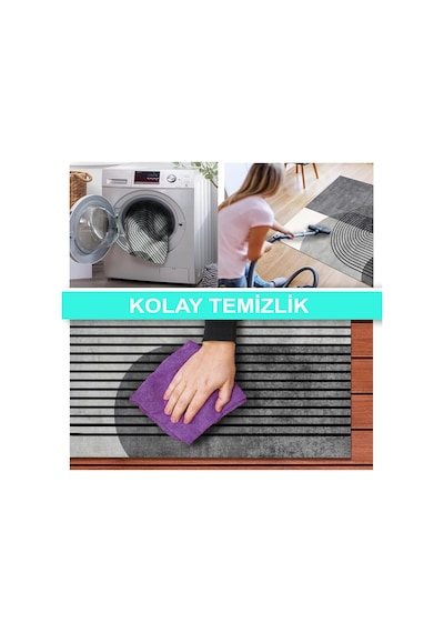 Sare Desenli Kadife Pamuk Tabanlı Yıkanabilen Kaydırmaz Salon Halısı 120x180 Açık Beyaz