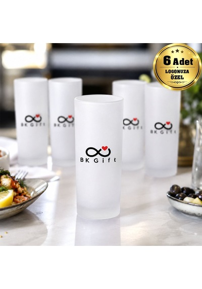 Logonuza Özel 6 Adet 230 Ml Buzlu Cam Rakı Bardağı Kurumsal Hediye Ve Sunum Seti Çok Renkli