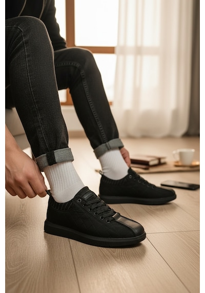 Enoch Erkek Günlük Spor Ayakkabı Tam Siyah Kapitone Desenli Sneaker Rahat Ofis Ve Yürüyüş Modeli Siyah